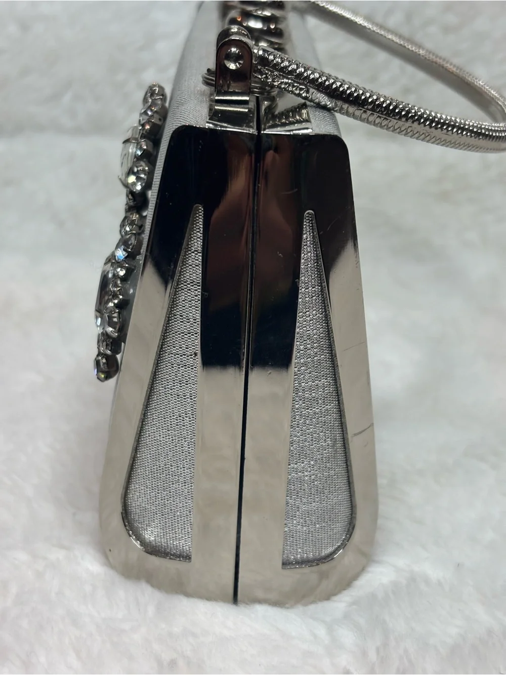 Vintage silver small evening bag with rhinestone flowers Purse